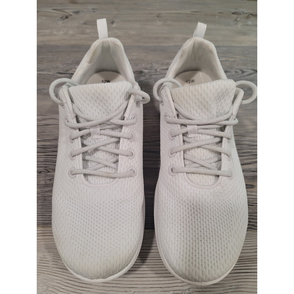 Athletic works mens shoes 12W memory foam all white mesh lace up great shape